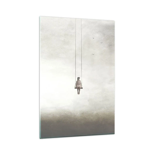 Obraz na szkle - Postać na huśtawce zawieszonej w przestrzeni - 80x120cm - Dziecko w nas - Nowoczesna dekoracja ścienna do salonu i sypialni ARTTOR