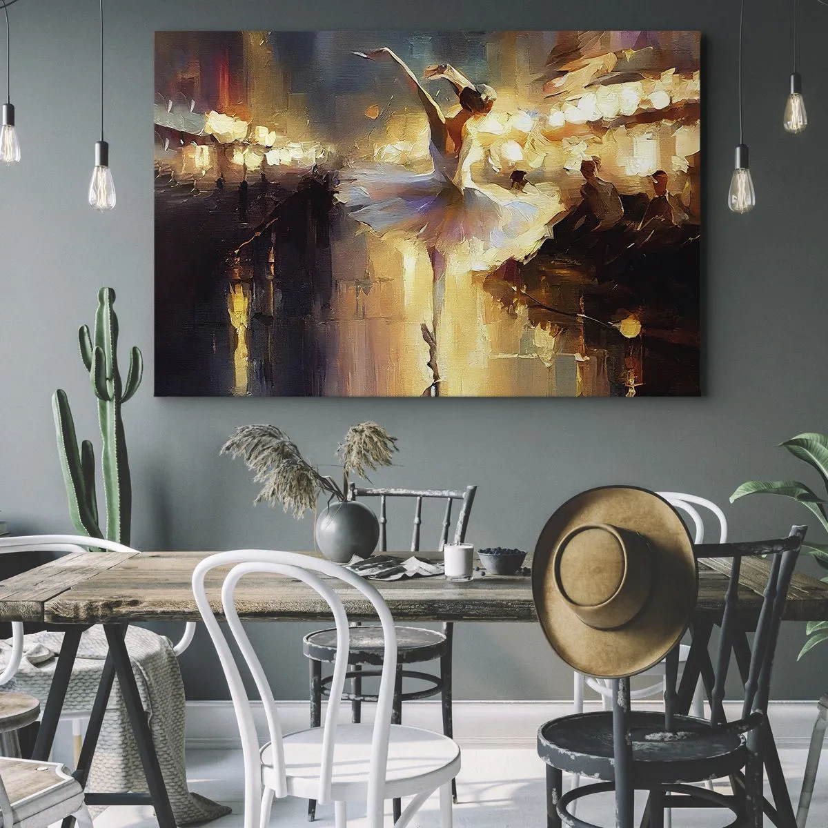 Obraz na płótnie - Balerina tańcząca na tle oświetlonej sceny - 120x80cm - Cud na ulicy - Nowoczesna dekoracja ścienna do salonu, kuchni i sypialni ARTTOR