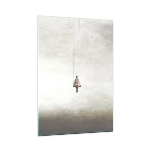 Obraz na szkle - Postać na huśtawce zawieszonej w niebie - 50x70cm - Dziecko w nas - Nowoczesna dekoracja ścienna do salonu, kuchni i sypialni ARTTOR