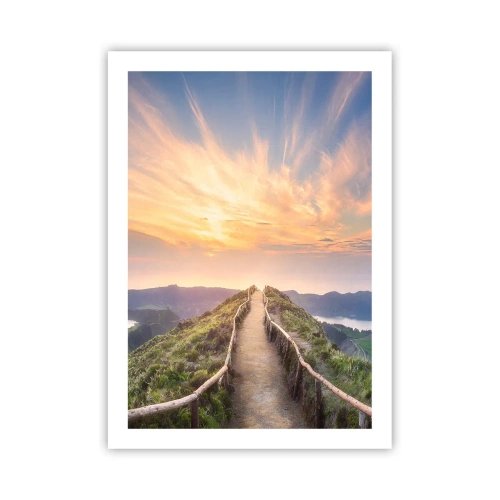 Plakat - Ścieżka na wzgórzu z widokiem na zachód słońca i góry - 50x70cm - Blisko nieba - Nowoczesna dekoracja ścienna do salonu, kuchni i sypialni ARTTOR