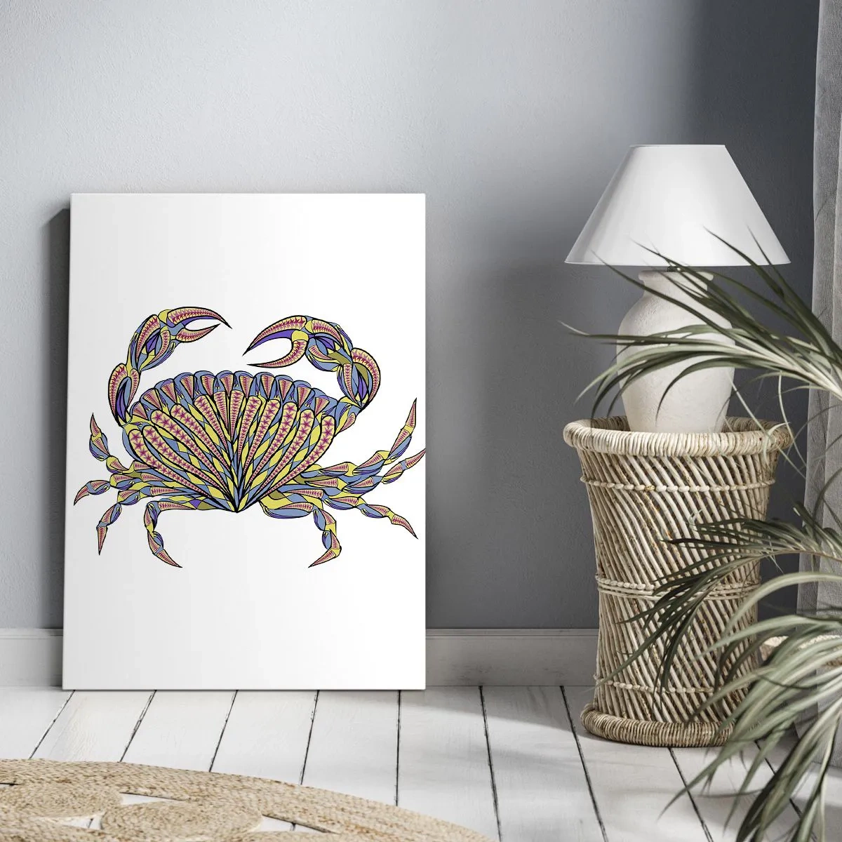 Obraz na płótnie - Kolorowy wzór kraba w stylu artystycznym - 50x70cm - Morska biżuteria - Nowoczesna dekoracja ścienna do salonu, kuchni i sypialni ARTTOR
