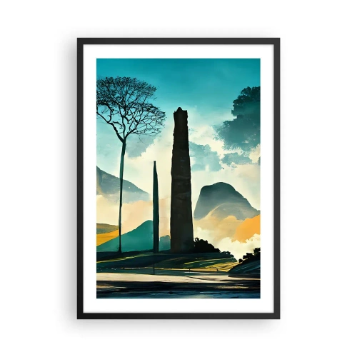 Plakat w czarnej ramie - Tajemniczy krajobraz z monumentalnymi obeliskami - 50x70cm - Wciąż wyżej i wyżej - Nowoczesna dekoracja ścienna do salonu i sypialni ARTTOR