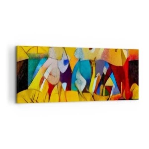 Obraz na płótnie - Kolorowa abstrakcja przedstawiająca postacie w geometrycznej formie - 120x50cm - Słońce - życie - radość - Nowoczesna dekoracja ścienna do salonu i sypialni ARTTOR