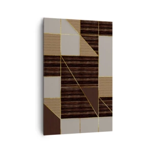 Obraz na płótnie - Geometryczne wzory w odcieniach brązu ze złotymi liniami - 80x120cm - Mozaika brązów i złota - Nowoczesna dekoracja ścienna do salonu i sypialni ARTTOR