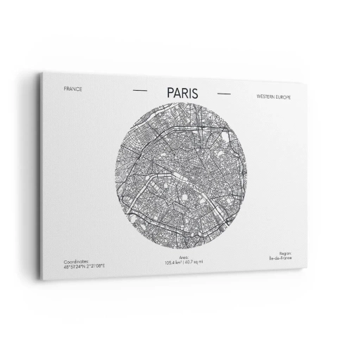 Obraz na płótnie - Mapa Paryża w minimalistycznym stylu - 120x80cm - Anatomia Paryża - Nowoczesna dekoracja ścienna do salonu, kuchni i sypialni ARTTOR