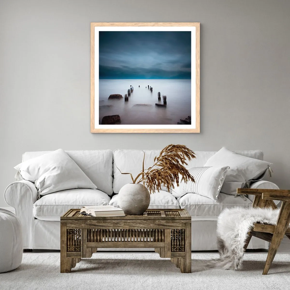 Plakat w ramie jasny dąb - Zamyślone jezioro - 30x30 cm