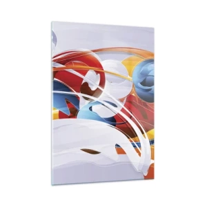 Obraz na szkle - Abstrakcyjna kompozycja barwnych kształtów i linii - 50x70cm - Taniec żywiołów - Nowoczesna dekoracja ścienna do salonu, kuchni i sypialni ARTTOR