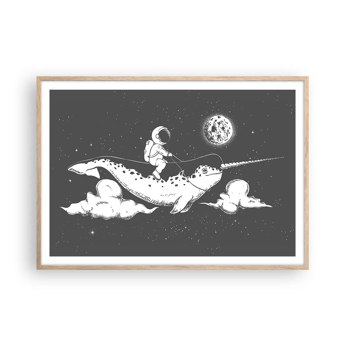 Plakat w ramie jasny dąb - Kosmiczny jeździec - 100x70 cm