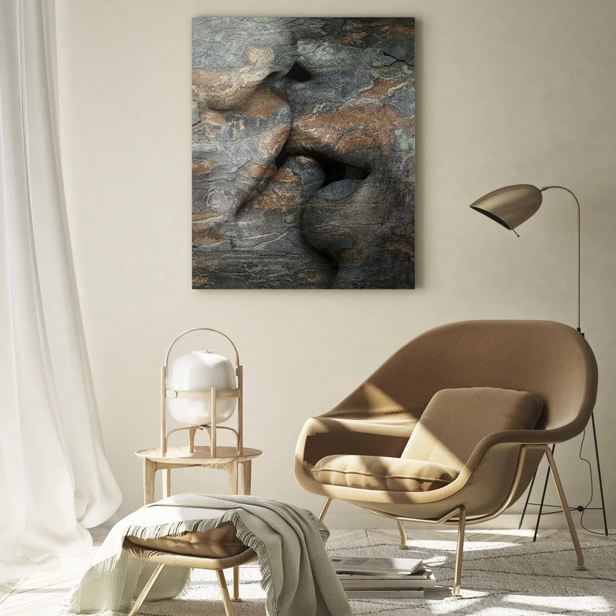 Obraz na szkle - Twarze wtopione w fakturę kory drzewa - 50x70cm - Na zawsze razem - Nowoczesna dekoracja ścienna do salonu, kuchni i sypialni ARTTOR