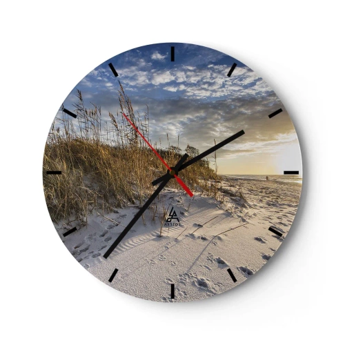 Zegar ścienny - Piaszczysta plaża z trawami o zachodzie słońca - 30x30cm - Zaproszenie na spacer - Nowoczesna dekoracja ścienna do salonu, kuchni i sypialni ARTTOR