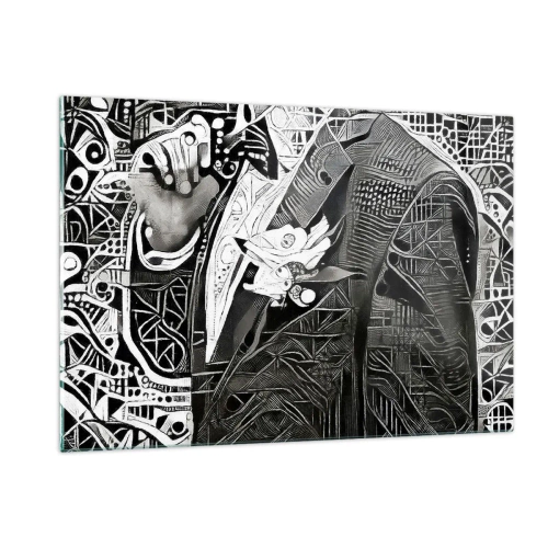 Obraz na szkle - Czarno-biała abstrakcja z geometrycznymi wzorami - 120x80cm - Tylko na pozór szary człowiek - Nowoczesna dekoracja ścienna do salonu, kuchni i sypialni ARTTOR