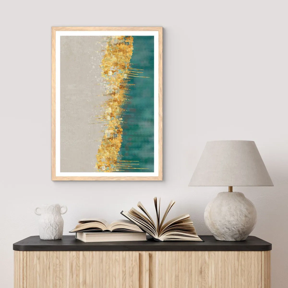 Plakat w ramie jasny dąb - Złota granica - 50x70 cm