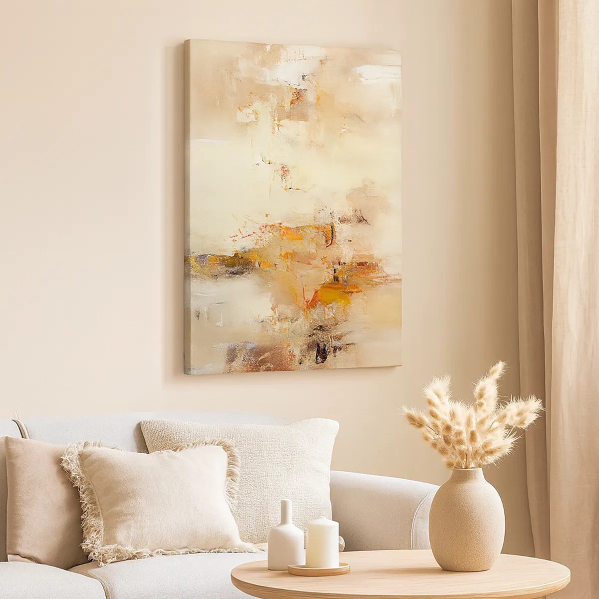 Obraz na płótnie - Abstrakcyjna kompozycja w odcieniach beżu i złota z delikatnymi fakturami - 50x70cm - Dusza bursztynu - Nowoczesna dekoracja ścienna do salonu, kuchni i sypialni ARTTOR