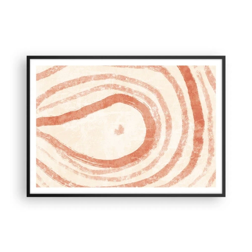 Plakat w czarnej ramie - Abstrakcyjny motyw koncentrycznych linii w odcieniach terrakoty - 100x70cm - Koralowe kręgi – kompozycja - Nowoczesna dekoracja ścienna do salonu i sypialni ARTTOR