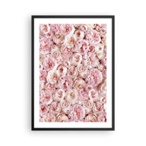 Plakat w czarnej ramie - Romantyczna kompozycja różowych kwiatów w zbliżeniu - 50x70cm - Usłane różami - Nowoczesna dekoracja ścienna do salonu i sypialni ARTTOR