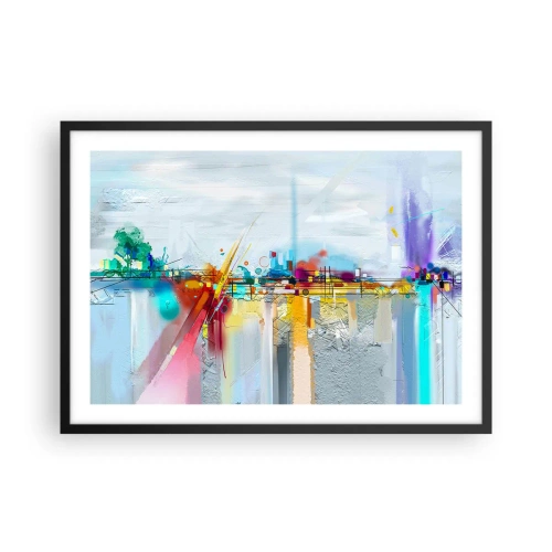 Plakat w czarnej ramie - Abstrakcyjny krajobraz z kolorowymi akcentami - 70x50cm - Most radości nad rzeką życia - Nowoczesna dekoracja ścienna do salonu i sypialni ARTTOR