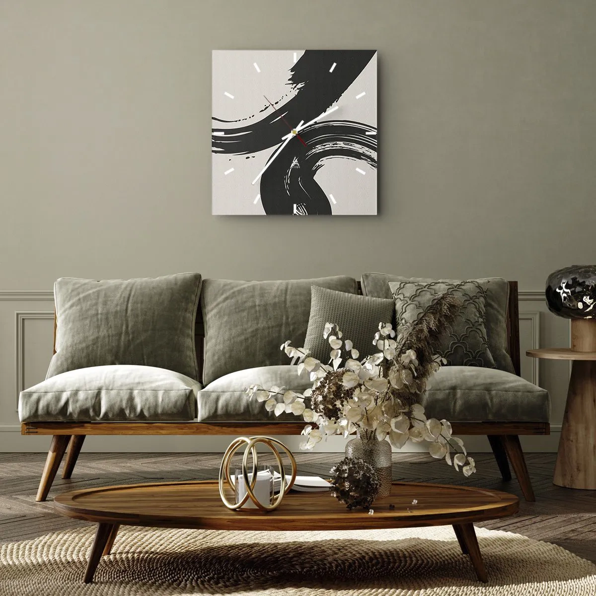 Zegar ścienny - Dynamiczne pociągnięcia pędzla w czerni na jasnym tle - 30x30cm - Zamaszyście i koliście - Nowoczesna dekoracja ścienna do salonu i sypialni ARTTOR