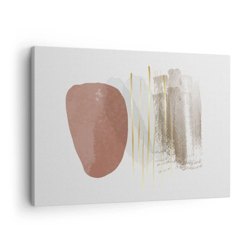 Obraz na płótnie - Abstrakcyjna kompozycja w beżowych i złotych odcieniach - 70x50cm - Abstrakcyjna kolumnada - Nowoczesna dekoracja ścienna do salonu i sypialni ARTTOR
