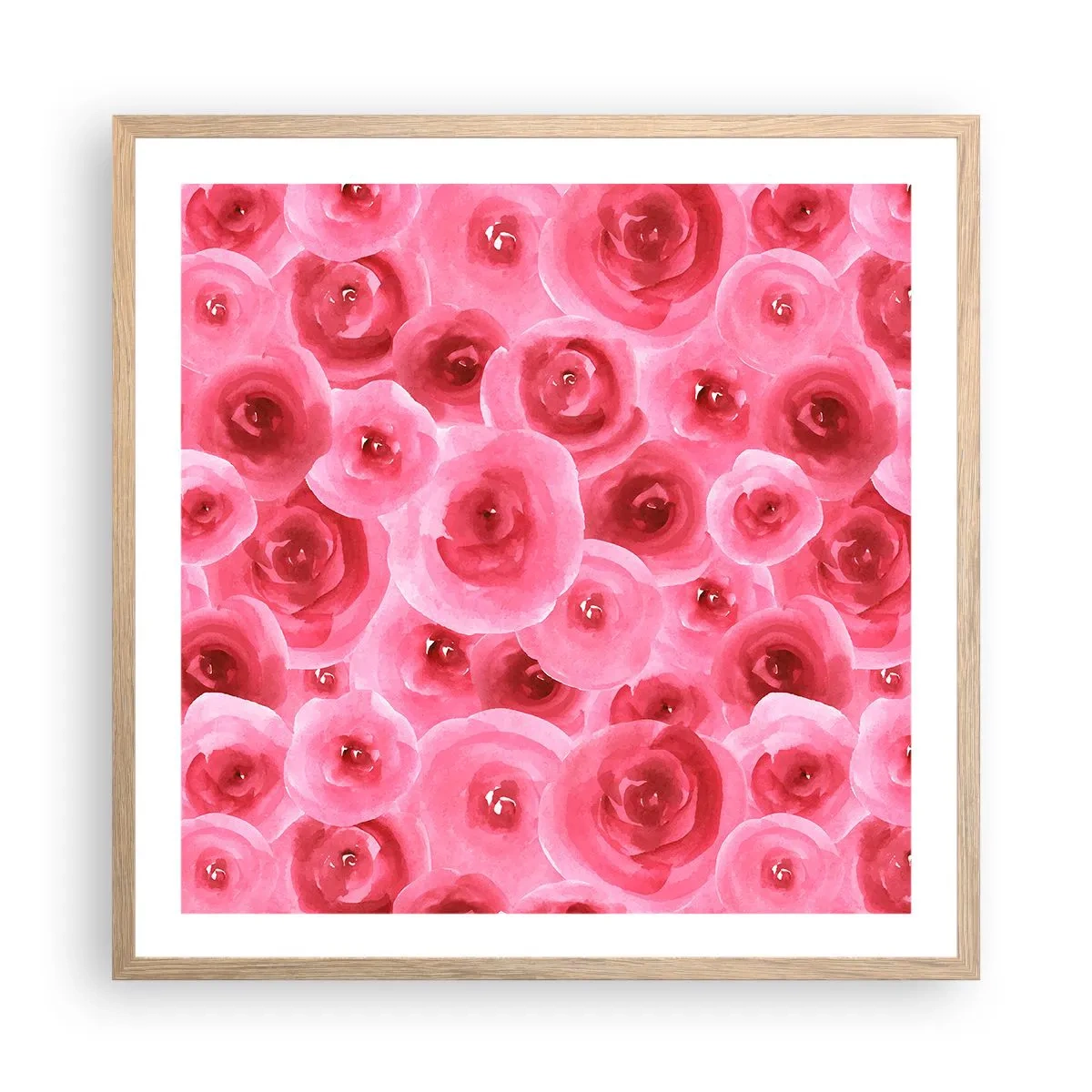 Plakat w ramie jasny dąb - Róże na dole i na górze - 60x60 cm