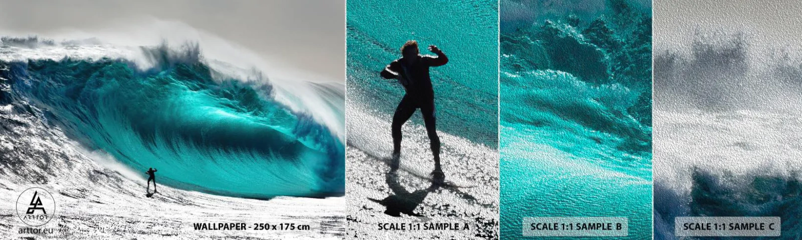 Fototapeta Próbka Premium Sand - Wyzwanie przyjęte - Surfing, Wysoka Fala, Surfer - 100x30 cm