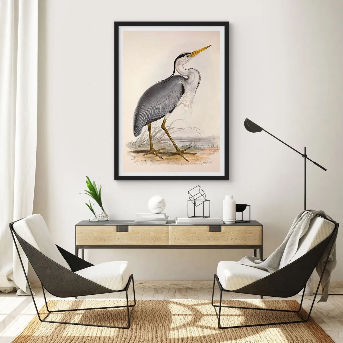 Plakat w czarnej ramie - Czapli wdzięk - 50x70cm - Czapli wdzięk - Nowoczesna dekoracja ścienna do salonu i sypialni ARTTOR