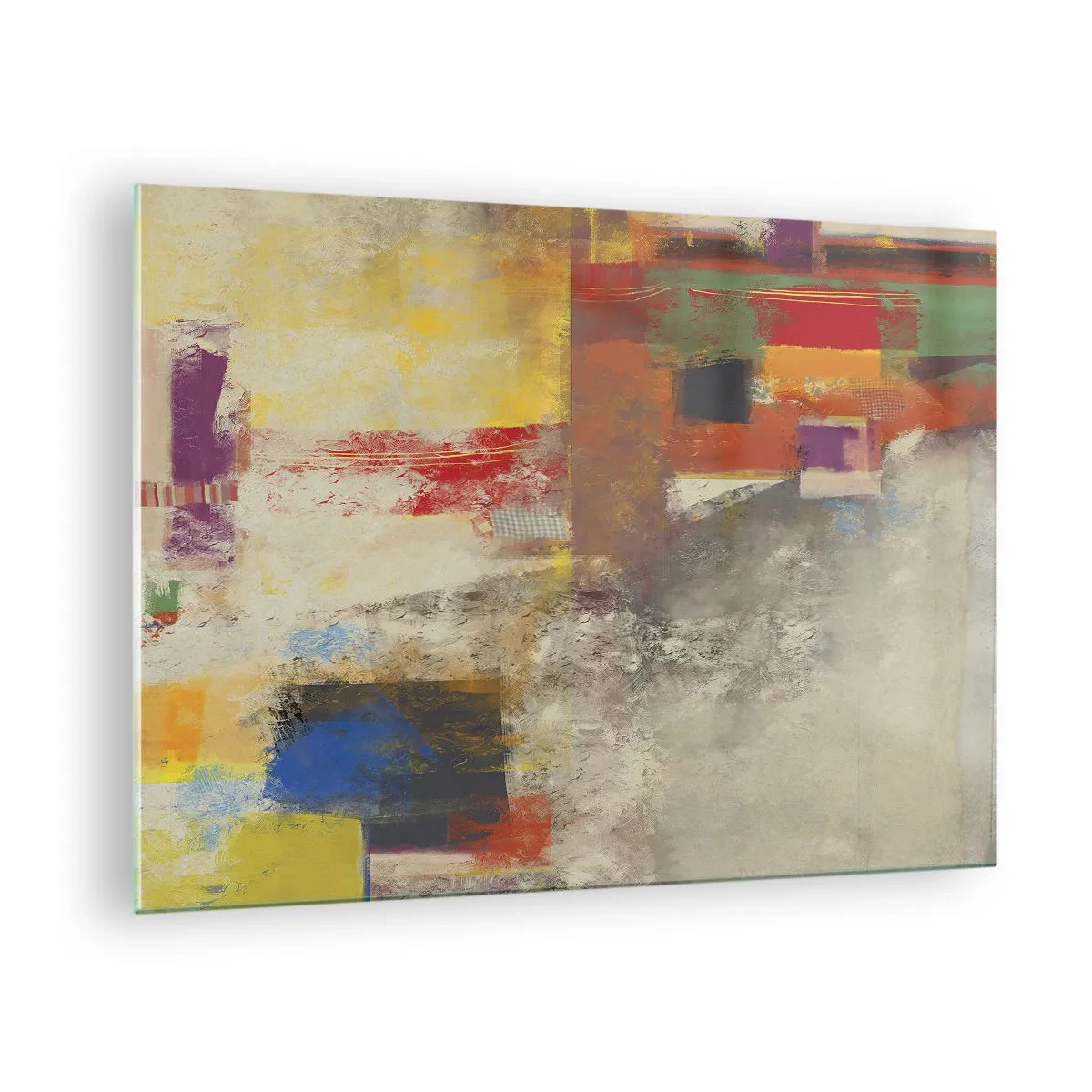 Obraz na szkle - Kolorowa abstrakcja z geometrycznymi kształtami - 70x50cm - Geometria barw - Nowoczesna dekoracja ścienna do salonu i sypialni ARTTOR