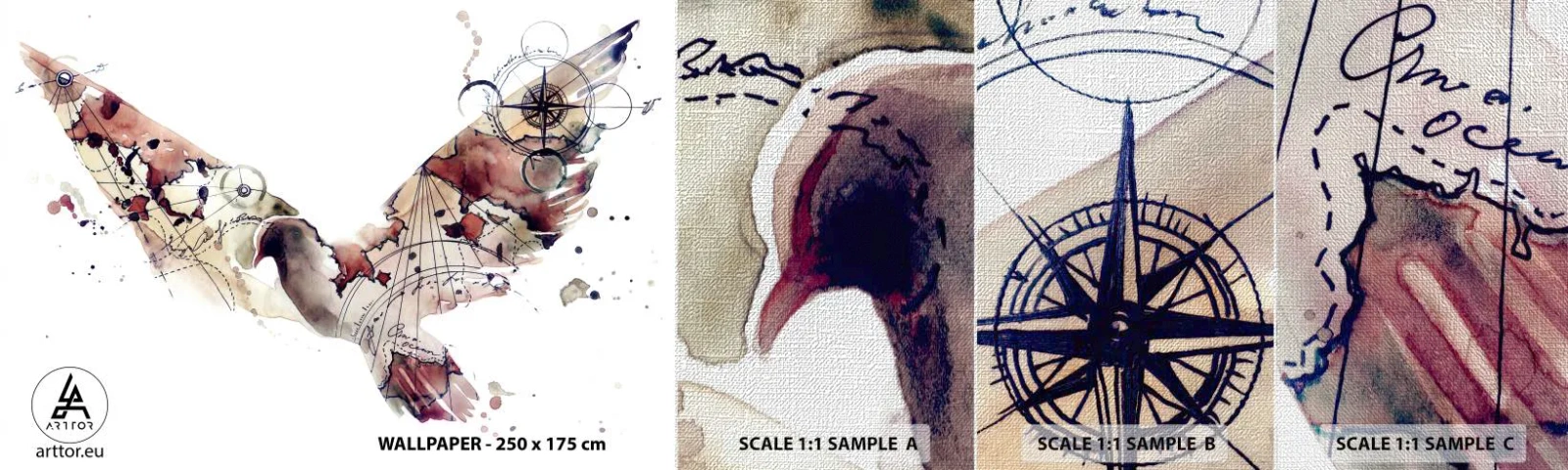 Fototapeta Próbka Premium Canvas - Napowietrzny wędrowiec - Ptaki, Gołąb, Abstrakcja - 100x30 cm