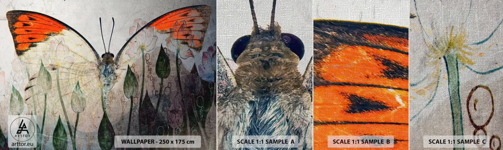 Fototapeta Próbka Premium Canvas - "Kędy się motyl kołysa na trawie" - Abstrakcja, Motyl, Natura - 100x30 cm