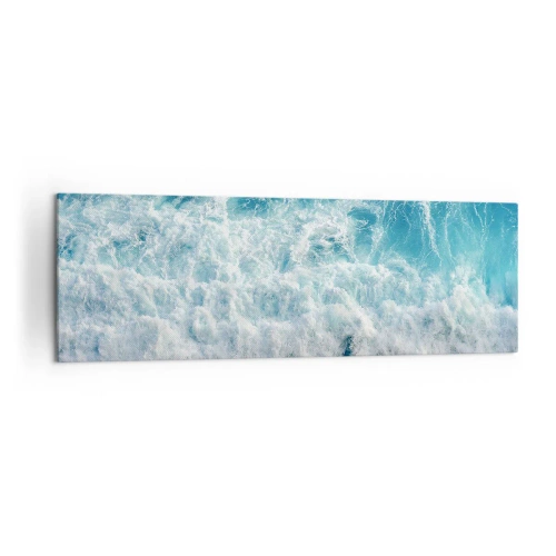 Obraz na płótnie - Dynamiczne fale oceanu w odcieniach błękitu - 160x50cm - Radośnie i w podskokach - Nowoczesna dekoracja ścienna do salonu i sypialni ARTTOR