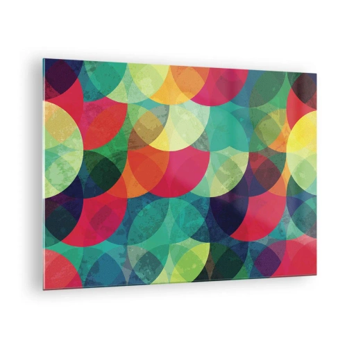 Obraz na szkle - Kolorowe, nakładające się półkola w intensywnej palecie barw - 70x50cm - Wtęczowstąpienie - Nowoczesna dekoracja ścienna do salonu i sypialni ARTTOR