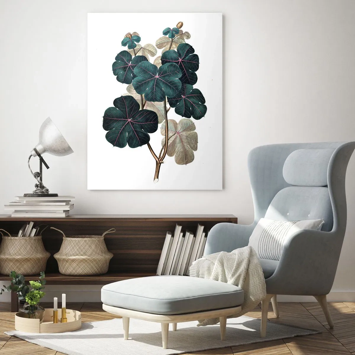 Obraz na szkle - Botaniczna ilustracja zielonych liści na białym tle - 50x70cm - Ze starego zielnika - Nowoczesna dekoracja ścienna do salonu, kuchni i sypialni ARTTOR
