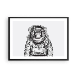 Plakat w czarnej ramie - Grafika astronauty w skafandrze z głową małpy - 70x50cm - Alternatywna ewolucja - Nowoczesna dekoracja ścienna do salonu i sypialni ARTTOR