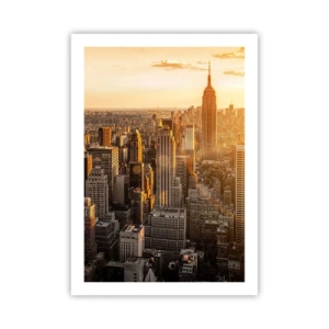Plakat - Panorama Manhattanu o zachodzie słońca z Empire State Building - 50x70cm - Rosnąc w słońcu - Nowoczesna dekoracja ścienna do salonu, kuchni i sypialni ARTTOR