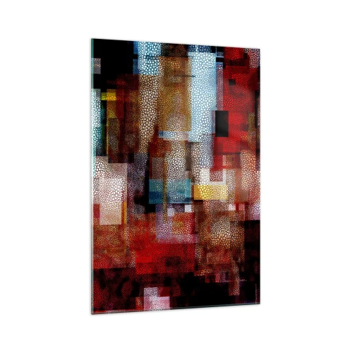 Obraz na szkle - Geometryczna abstrakcja w intensywnych odcieniach czerwieni - 70x100cm - Pomieszanie z poplątaniem - Nowoczesna dekoracja ścienna do salonu i sypialni ARTTOR
