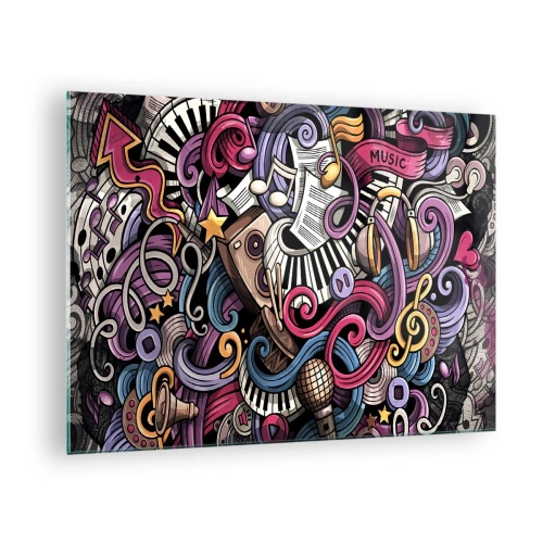 Obraz na szkle - Kolorowe motywy muzyczne z nutami i instrumentami - 70x50cm - Skomplikowana melodia - Nowoczesna dekoracja ścienna do salonu i sypialni ARTTOR