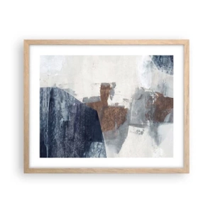 Plakat w ramie jasny dąb - Błękitno-brunatne kształty - 50x40 cm