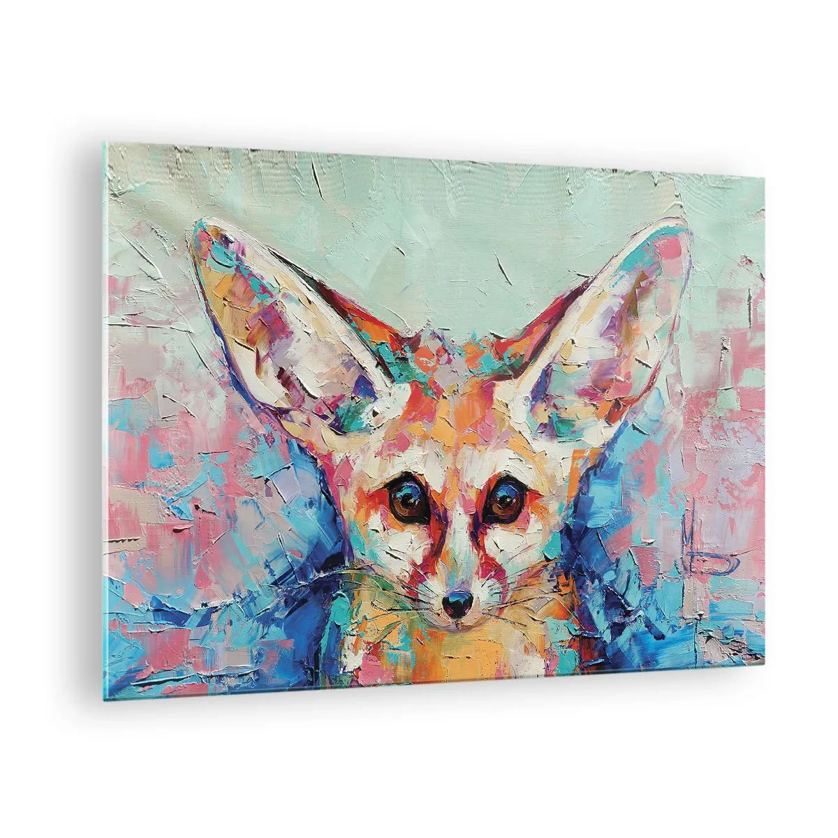Obraz na szkle - Colorful portrait of a fox with expressive eyes and bold brushstrokes - 70x50cm - Jesteście na mnie gotowi? - Nowoczesna dekoracja ścienna do salonu i sypialni ARTTOR