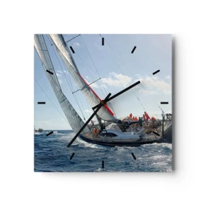 Zegar ścienny - Wyścig jachtów na otwartym morzu pod błękitnym niebem - 30x30cm - Niech zwycięży lepszy - Nowoczesna dekoracja ścienna do salonu i sypialni ARTTOR