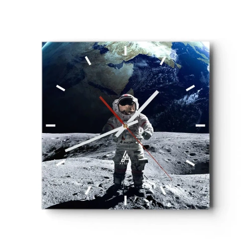 Zegar ścienny - Astronauta na powierzchni Księżyca z Ziemią w tle - 30x30cm - Pozdrowienia z Księżyca - Nowoczesna dekoracja ścienna do salonu i sypialni ARTTOR