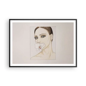 Plakat w czarnej ramie - Portret kobiety z orchideą w delikatnych barwach - 100x70cm - Symbol elegancji i piękna - Nowoczesna dekoracja ścienna do salonu i sypialni ARTTOR