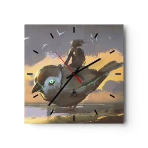Zegar ścienny - Jeździec na gigantycznym ptaku w surrealistycznym krajobrazie - 30x30cm - Przystanek w fantastycznej podróźy - Nowoczesna dekoracja ścienna do salonu i sypialni ARTTOR