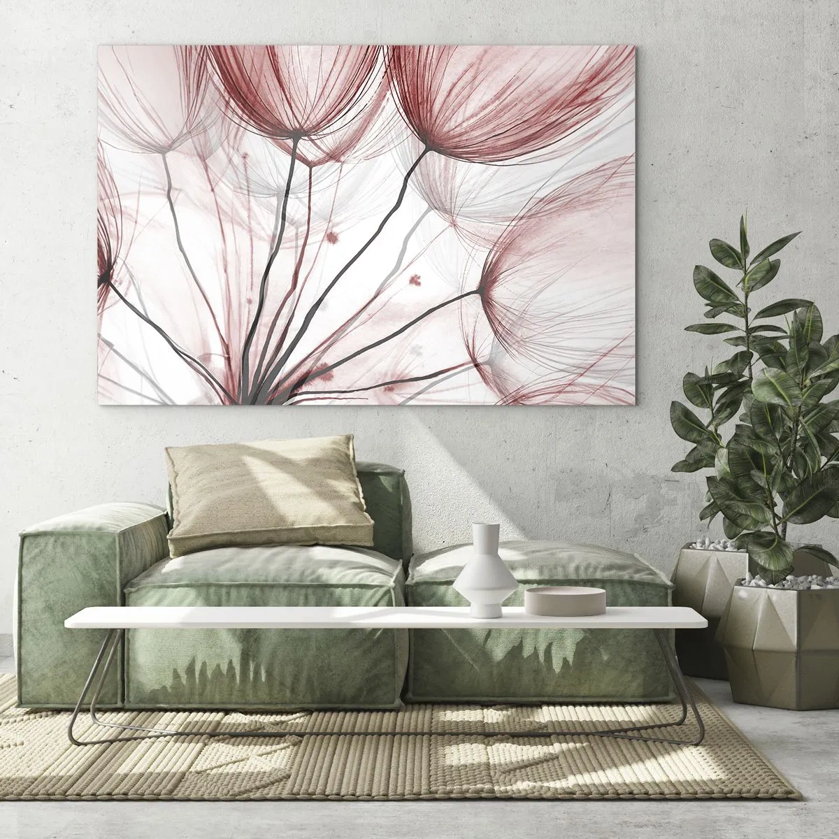 Obraz na szkle - Subtelne dmuchawce w odcieniach różu i czerni - 120x80cm - Przed odlotem - Nowoczesna dekoracja ścienna do salonu, kuchni i sypialni ARTTOR