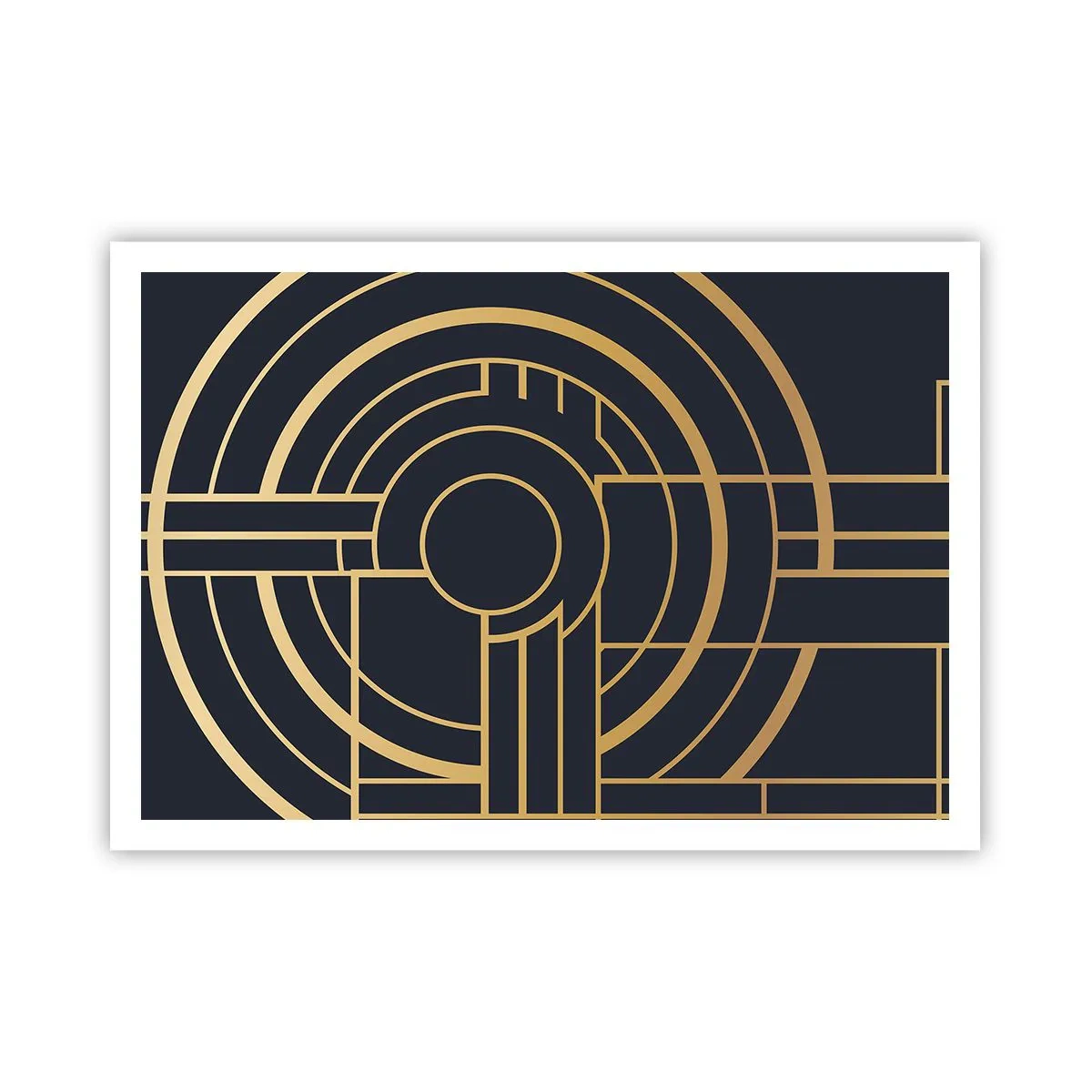 Plakat - Geometryczny wzór z liniami w złotym kolorze - 100x70cm - Obroty rzeczy - Nowoczesna dekoracja ścienna do salonu i sypialni ARTTOR