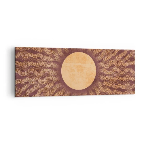 Obraz na płótnie - Słoneczny wzór z promieniami na tle w odcieniach brązu - 140x50cm - Ikona słońca - Nowoczesna dekoracja ścienna do salonu i sypialni ARTTOR