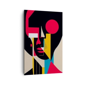 Obraz na płótnie - Kolorowy abstrakcyjny portret twarzy w stylu geometrycznym - 80x120cm - Jej wewnętrzny świat - Nowoczesna dekoracja ścienna do salonu i sypialni ARTTOR