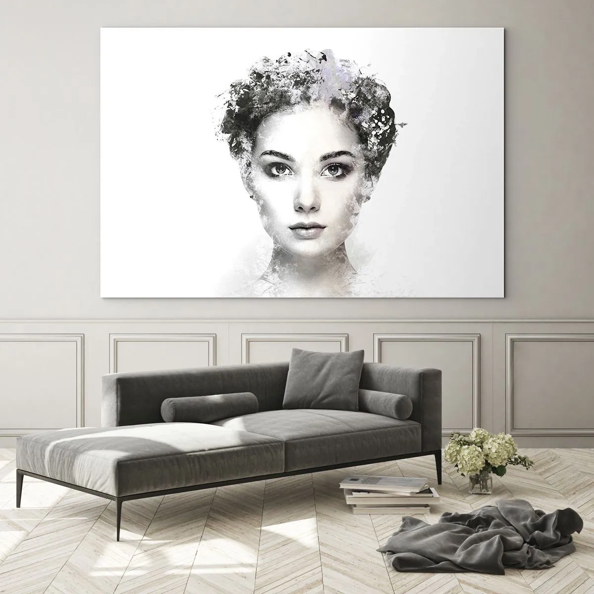 Obraz na szkle - Twarz kobiety w stylu akwareli na białym tle - 70x50cm - Portret niezwykle stylowy - Nowoczesna dekoracja ścienna do salonu i sypialni ARTTOR