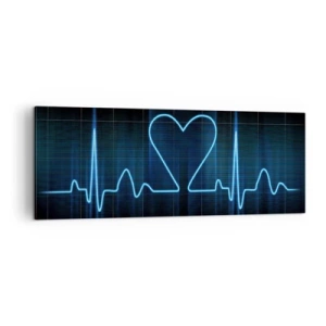 Obraz na płótnie - Linia życia z sercem na tle monitoringu medycznego w odcieniach niebieskiego - 140x50cm - W rytmie serca - Nowoczesna dekoracja ścienna do salonu i sypialni ARTTOR