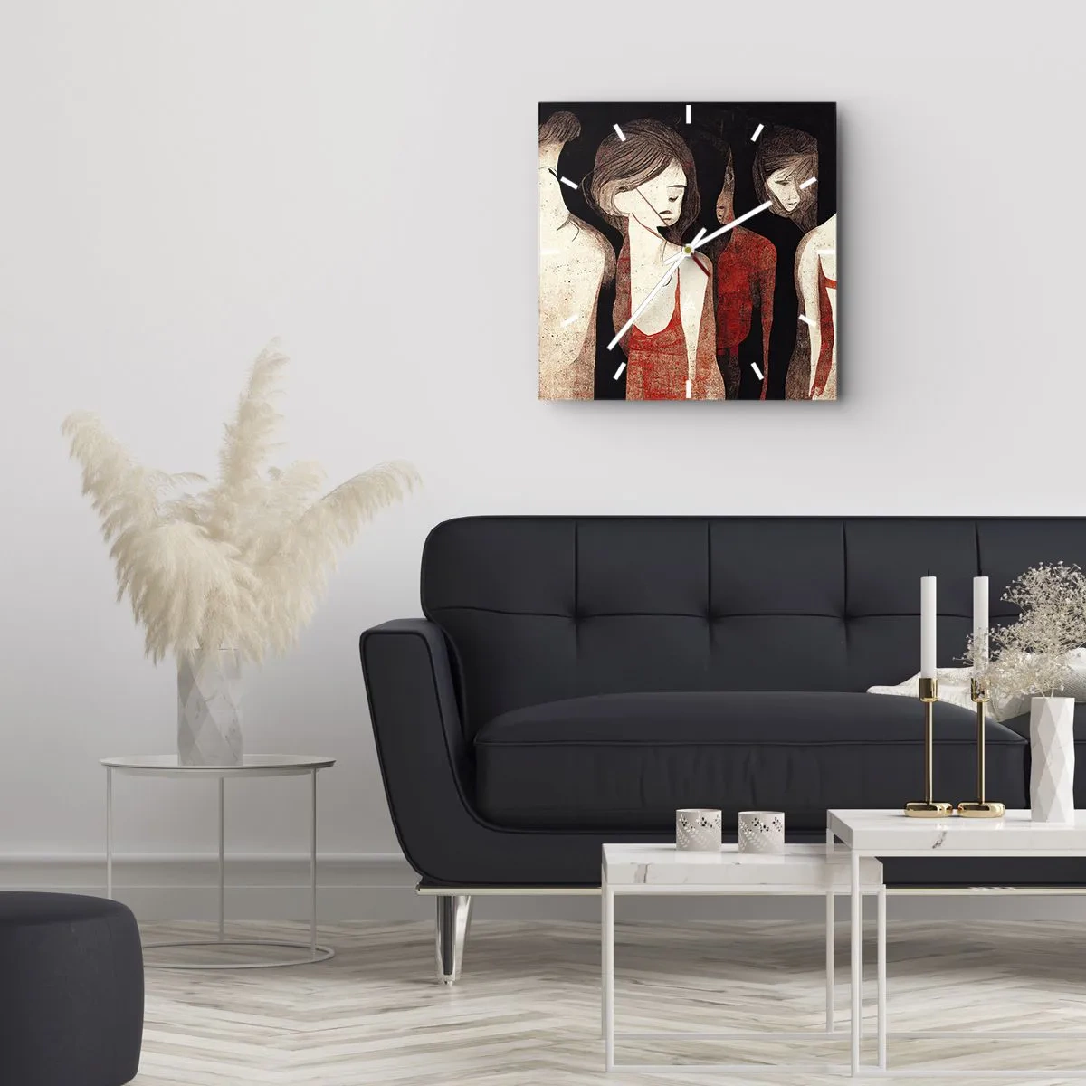 Zegar ścienny - Artystyczne postacie w abstrakcyjnej kompozycji - 30x30cm - Madonny z ciemności - Nowoczesna dekoracja ścienna do salonu i sypialni ARTTOR