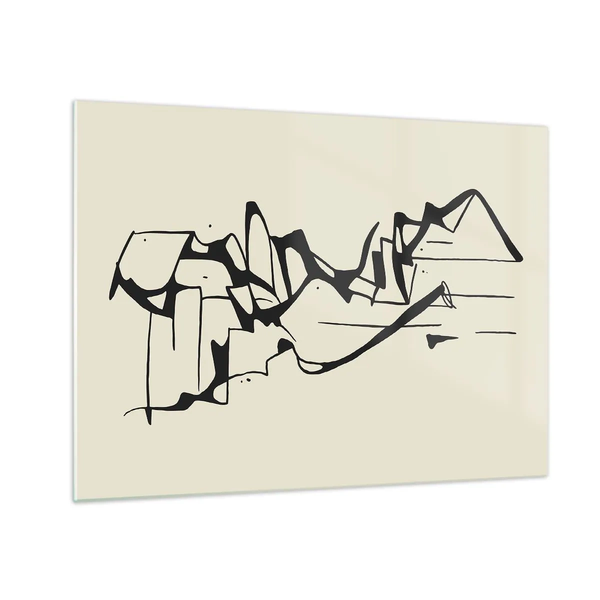 Obraz na szkle - Abstrakcyjna czarno-biała linia tworząca zarys krajobrazu - 70x50cm - Być może pejzaż - Nowoczesna dekoracja ścienna do salonu i sypialni ARTTOR