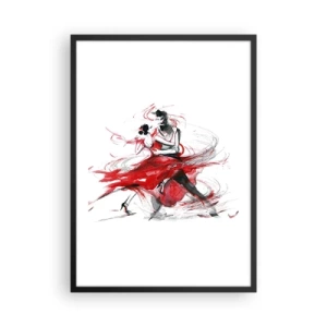Plakat w czarnej ramie - Para tańcząca tango w dynamicznym, czerwonym akcentach - 50x70cm - Tango - rytm namiętności - Nowoczesna dekoracja ścienna do salonu i sypialni ARTTOR